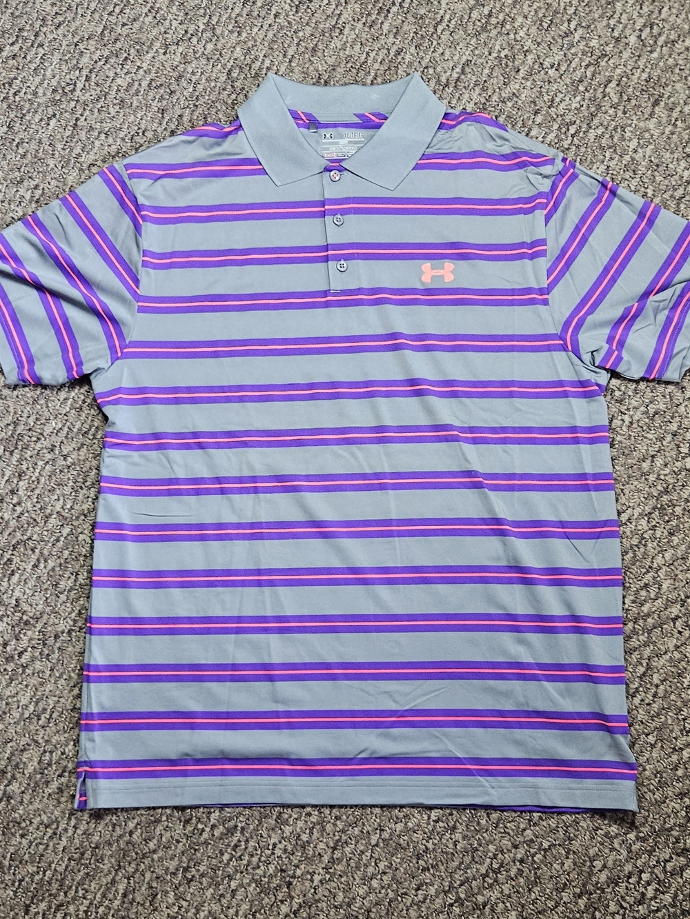 Under Armour Men’s Gray & Purple Striped Polo, Size XL